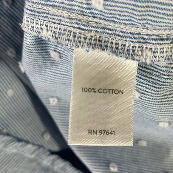 J Jill Top Women Blue Collar Embroidered Dots‎ Pinstripe Button Up Pocket Cotton - Picture 10 of 12